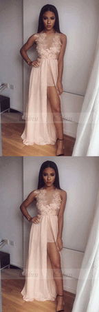 lace applique chiffon long prom dress, evening dress