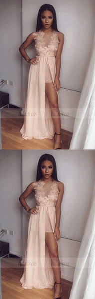 lace applique chiffon long prom dress, evening dress,BD99691