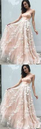 A-Line Sweetheart Sweep Train Prom Dress with Appliques