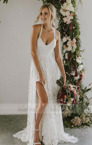 white v neck long wedding dress, lace wedding dresses,BD99581