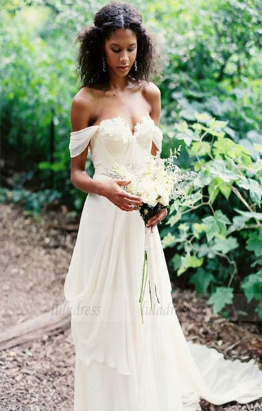 Chiffon Bridal Dress,Boho Wedding Dress,Off Shoulder Bridal Dress,BD99803
