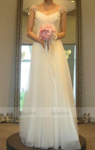 Wedding Dress With Cap Sleeves,White Brides Dress,Chic Wedding Gowns,BD99317