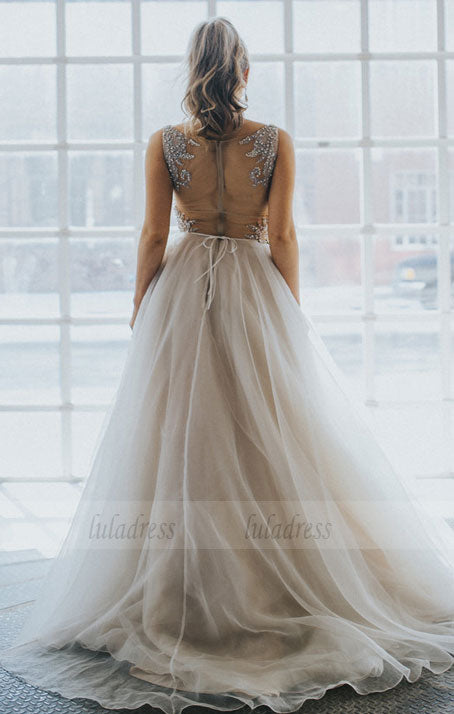 Gray Wedding Dresses,Tulle Wedding Dress,Ball Gown Wedding Dress