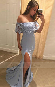 Stylish Mermaid Off-The-Shoulder Split Front Long Prom Dress With Lace,BD98969