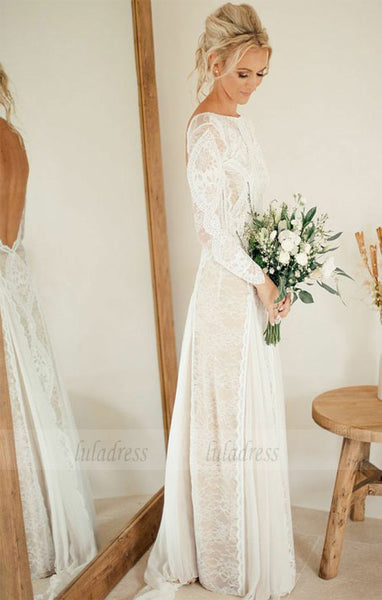 Backless Wedding Dresses,Lace Wedding Dress,Wedding Dress with Sleeves,Rustic Bridal Dress,BD99793