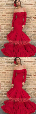 Off the Shoulder Prom Dresses,Long Sleeve Prom Dresses,Mermaid Prom Dresses