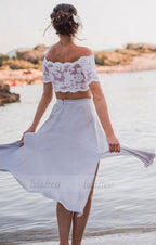 Two Piece Off-the-Shoulder Bridesmaid Dress with Lace