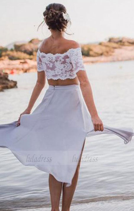 Two Piece Off-the-Shoulder Bridesmaid Dress with Lace