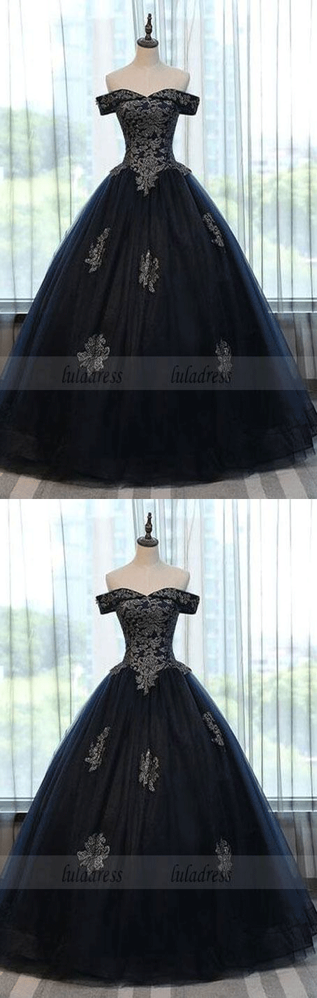 Simple Black Long Prom Dress, Black Evening Dress, Prom Dress Sweep Train