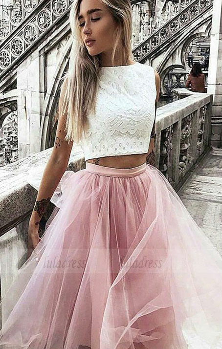 two pieces lace short prom dress, homecoming dress
