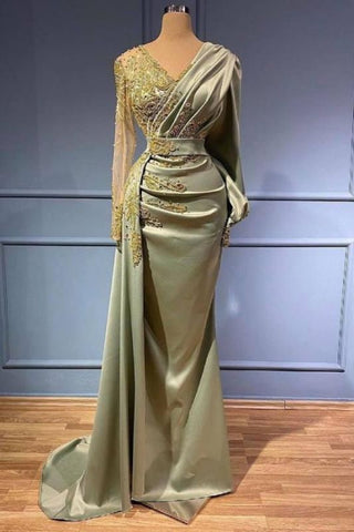 Mermaid Gorgeous Long Sleeve V-Neck Evening Gowns With Lace Appliques,BD93018
