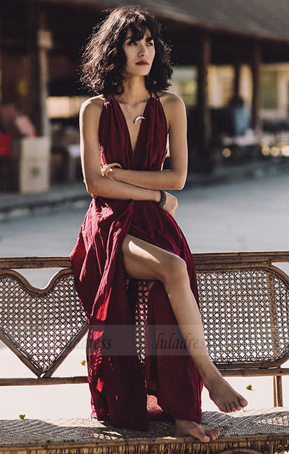 Sexy A-Line V-Neck Split Backless  Chiffon Long Prom/Evening Dress