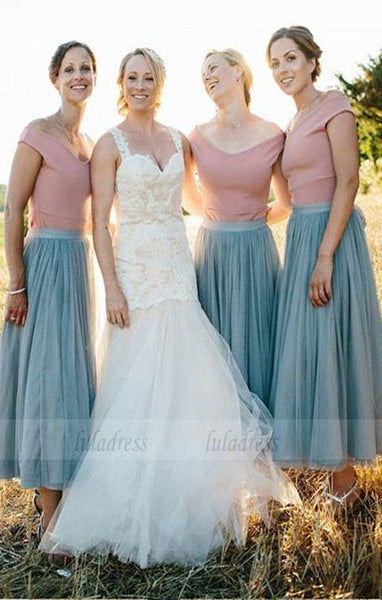 A-Line Pleated Bridesmaid Dress, Off the Shoulder Bridesmaid Dresses, Sage Bridesmaid Dresses,BD98291