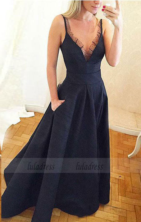 Cheap A-Line Deep V-Neck Sleeveless Chiffon Long Prom/Evening Dress,BD98179