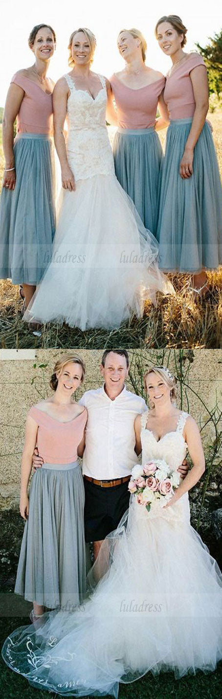 A-Line Pleated Off the Shoulder Sage Bridesmaid Dresses