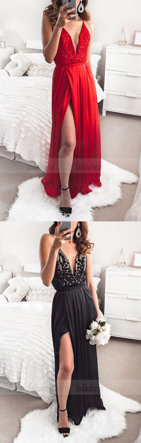 modest party dresses with high slit,sexy black spaghetti straps formal luladress modest party dresses with high slit,sexy black spaghetti straps formal luladress