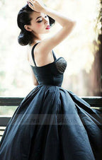 Vintage A-Line Straps Black Satin High Low Homecoming/Prom Party Dress