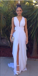 white prom dress,long Prom Dress,chiffon prom dress,unique prom dress,sexy evening dress