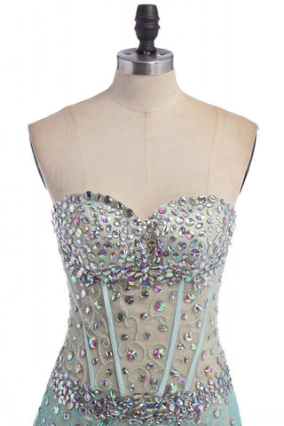 light blue prom dress,long Prom Dress,strapless prom dress,side slit prom dress,charming evening dress
