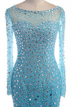blue prom dress,long Prom Dress,beaded prom dress,long sleeves prom dress,beaded evening dress