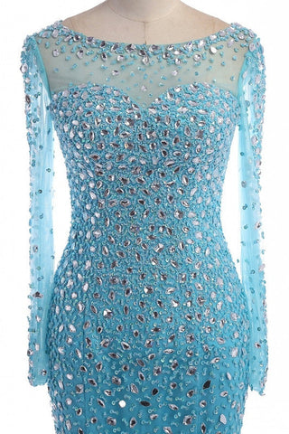 blue prom dress,long Prom Dress,beaded prom dress,long sleeves prom dress,beaded evening dress