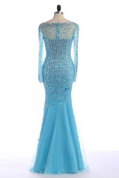 blue prom dress,long Prom Dress,beaded prom dress,long sleeves prom dress,beaded evening dress,BD2894