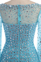 blue prom dress,long Prom Dress,beaded prom dress,long sleeves prom dress,beaded evening dress