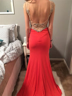 red Prom Dress,Long Prom Dress,charming Prom Dress,cap sleeves Prom Dress,side slit evening Dress