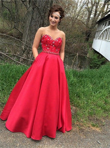 red Prom Dresses,long prom dress,A-line prom Dress,satin prom dress,BD3079