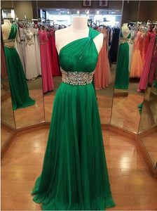 green Prom Dresses,long prom dress,one shoulder prom Dress,formal prom dress,charming prom gown,BD3080