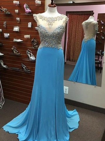 blue Prom Dresses,long prom dress,see through back prom Dress,charming prom gown