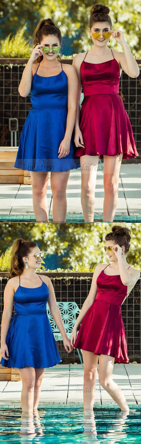 Chic A-line Halter Top Satin Short Mini Prom Dresses