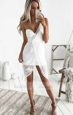 One-Shoulder High Low White Chiffon Homecoming Cocktail Dress