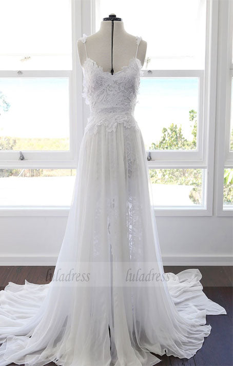 Chiffon Lace Wedding Gown Long Bridal Dress Custom Plus Size