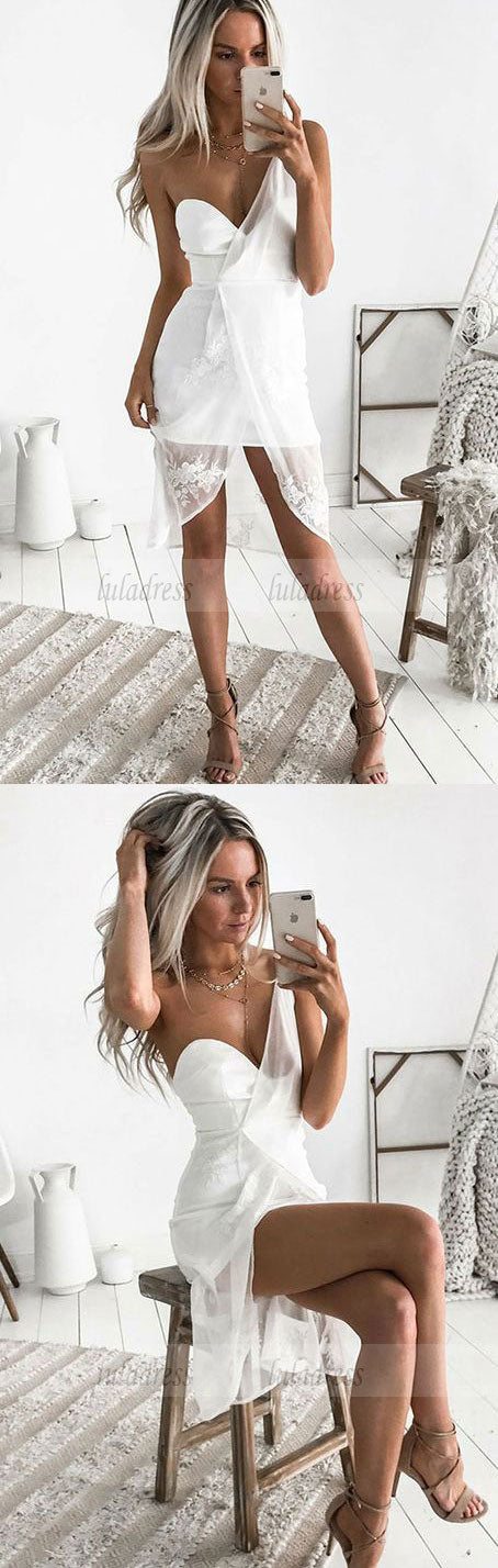 One-Shoulder High Low White Chiffon Homecoming Cocktail Dress