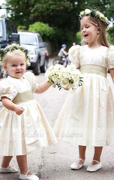 Short Sleeve Tea Length Girl Birthday Wedding Party Formal Flower Girls Dress baby Pageant dresses ,BD99410