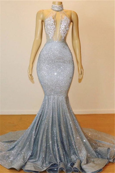 Luxurious Halter Rhinestones Prom Dress Mermaid Long,PD21082
