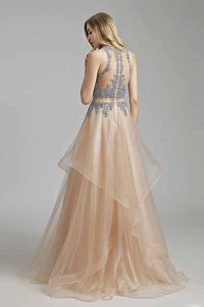 Chic Lace Appliques A-line Long Prom Dress, LX490