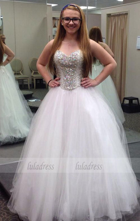 Tulle White Wedding Dresses,Crystal and Beaded Bridal Dress,Wedding Gowns