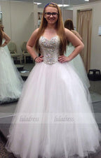 Tulle White Wedding Dresses,Crystal and Beaded Bridal Dress,Wedding Gowns