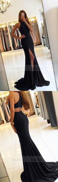 sexy split long jersey black mermaid evening dress backless prom gowns,BD98143
