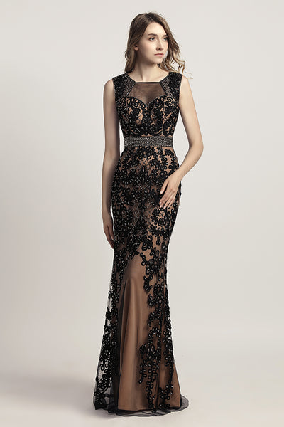 Charming Black Appliques With Beading Mermaid Long Evening Dress, LX463