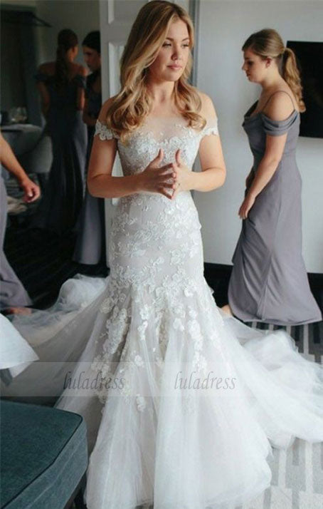 Lace and Tulle Wedding Dresses, Sexy Wedding Dresses, Tulle Wedding Dress with Appliques