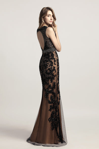Charming Black Appliques With Beading Mermaid Long Evening Dress, LX463