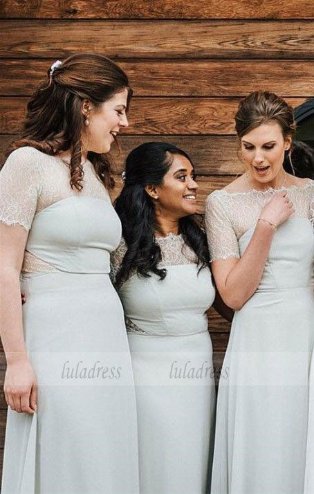 Short Sleeves Bridesmaid Dress with Lace