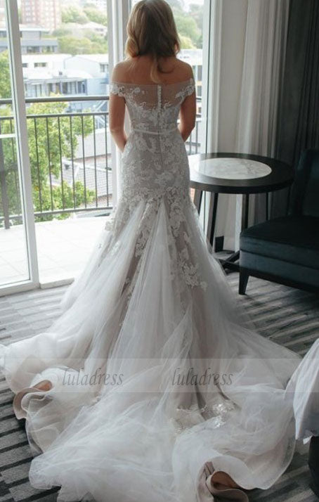 Lace and Tulle Wedding Dresses, Sexy Wedding Dresses, Tulle Wedding Dress with Appliques