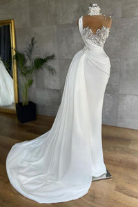 Luxury Mermaid White One Shoulder Satin Beading Appliques Prom Dresses,BD930087
