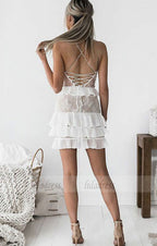V-Neck Criss-Cross Straps Short White Chiffon Homecoming Cocktail Dress