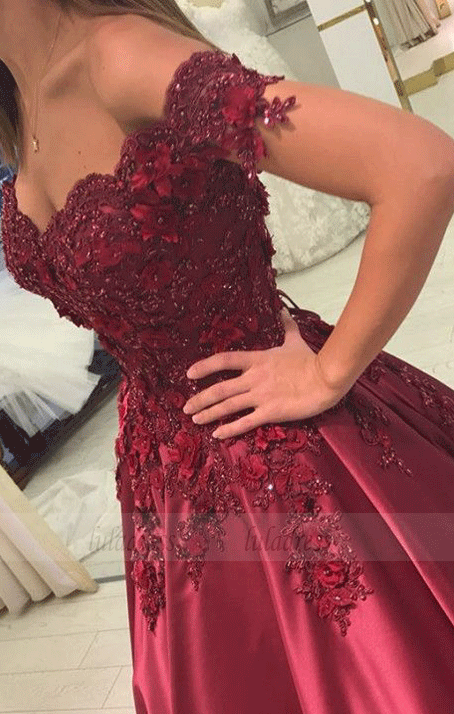 satin prom dress,burgundy wedding dress,formal evening dress,BD99697