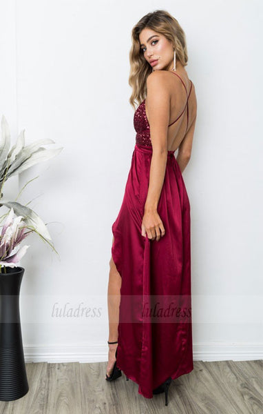 Sequined Prom Dress,Prom Dress with Slit,Backless Prom Dress,BD99825